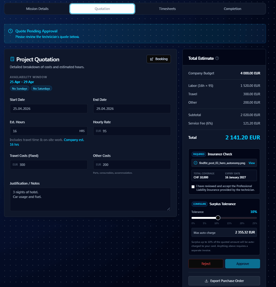 Review quotation in Mission Control